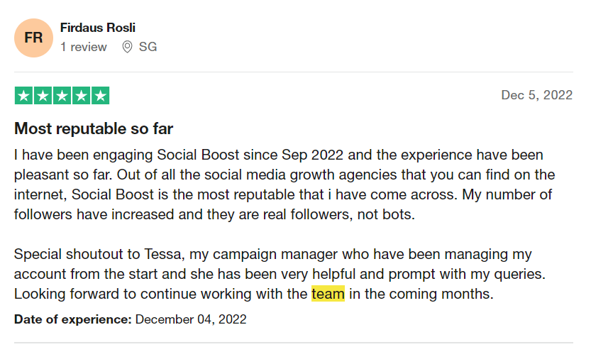 social boost review on Trustpilot
