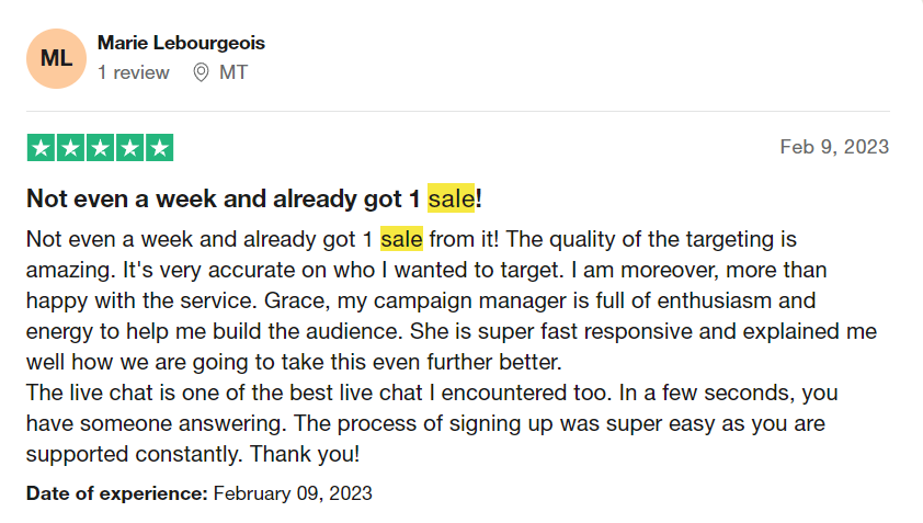 another 5-star review of Social Boost from customer